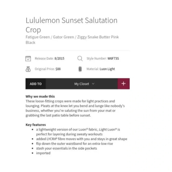 Lululemon Sunset Salutation Crop Leggings Sz 8 Fatigue Green/Ziggy Snake Pockets - Picture 8 of 10